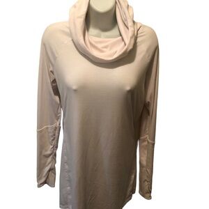 Athleta Essence Hooded Cowl Neck Long Sleeve Tunic Sz. White ThumbHoles Running